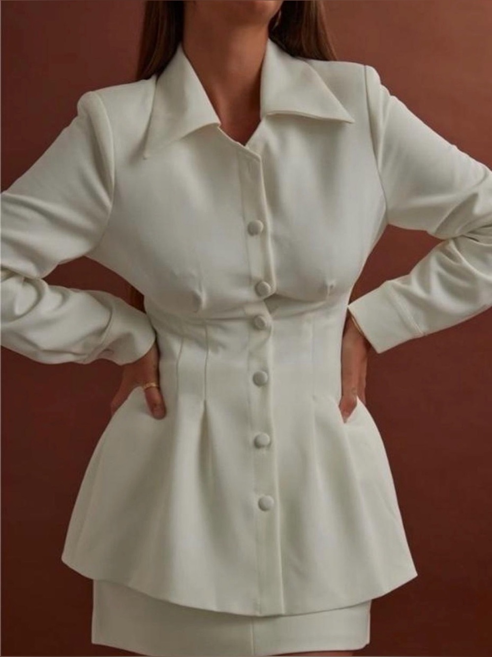 Odd Muse Long-Sleeve Peplum Button Top